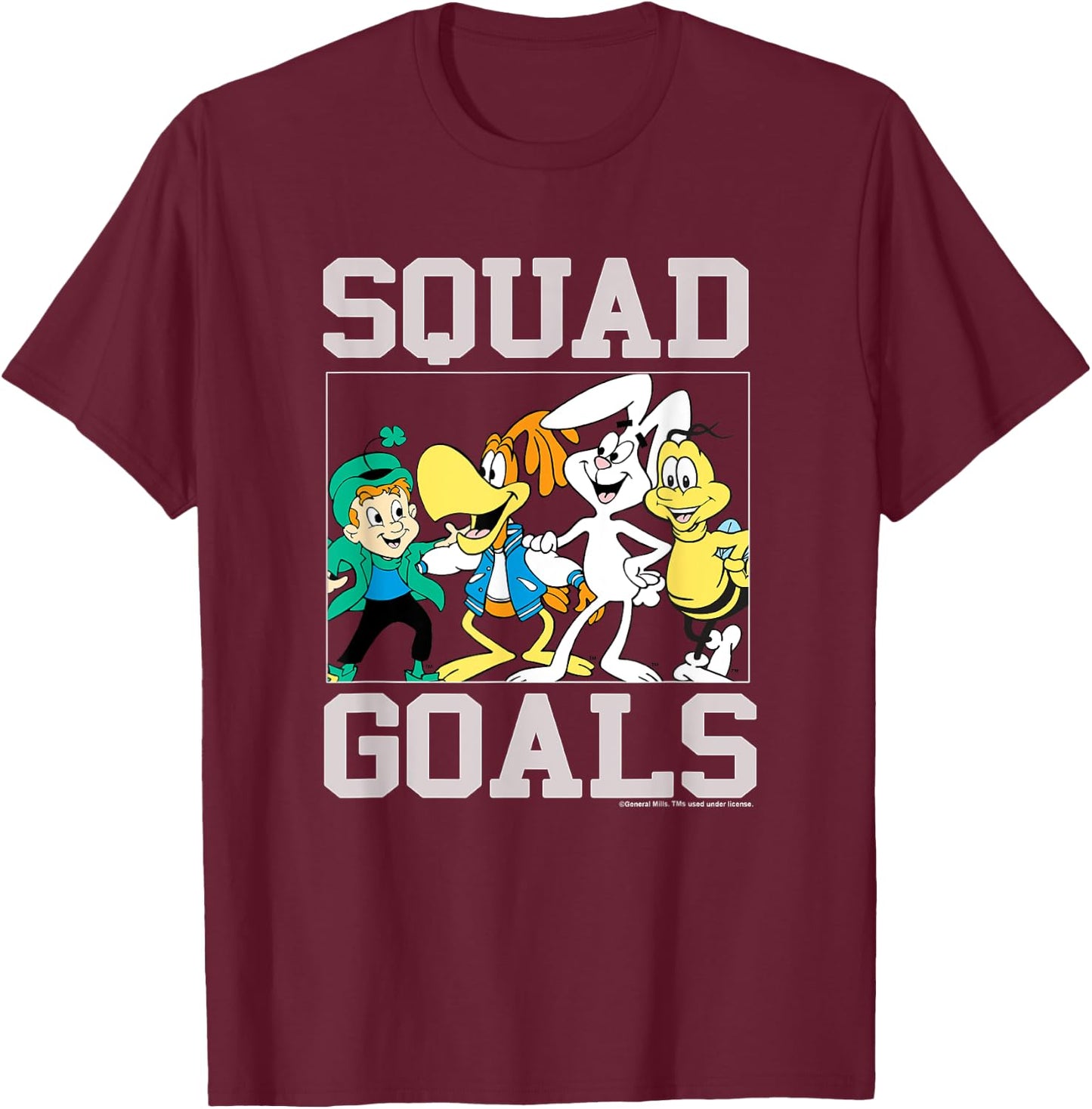 General Mills Squad Goals Cereal Mascots Vintage Group Shot T-Shirt - T-Shirt | Maroon