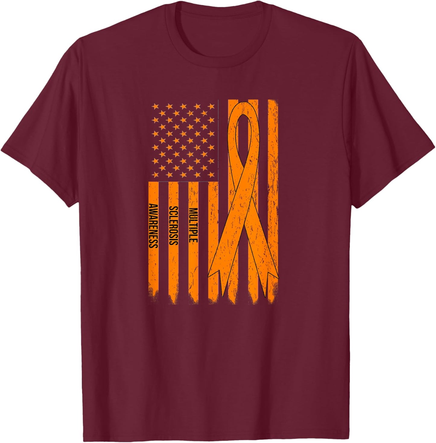 MS Awareness Gift Shirt Women MS Ribbon and Flag T-Shirt - T-Shirt | Maroon