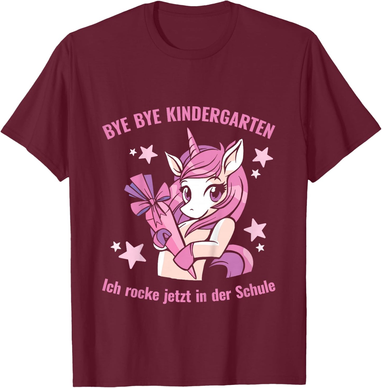 with German Text "Schulkind Ich Rocke Jetzt In Der Schule Unicorn" T-Shirt - T-Shirt | Maroon