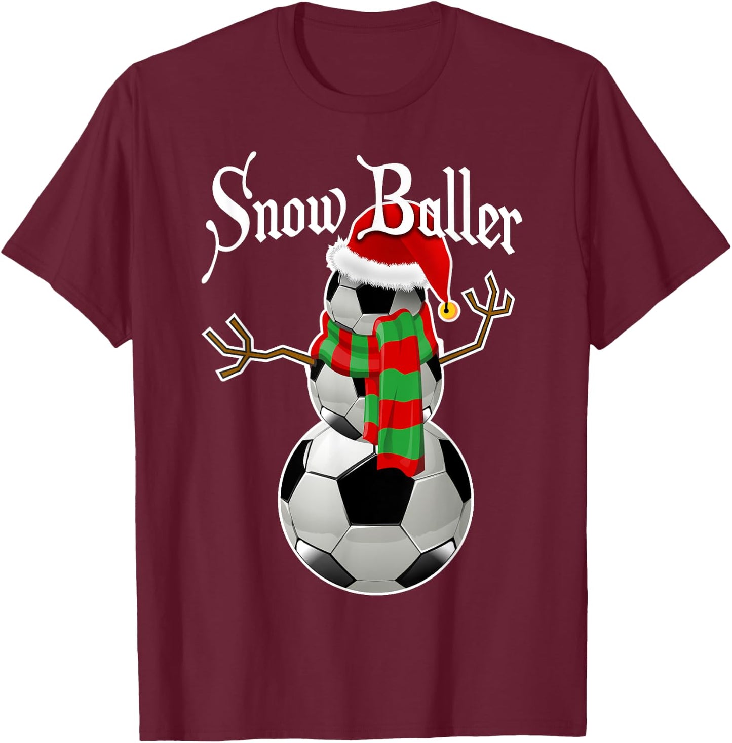 Snow Baller Soccer Christmas Snowman Shirt Soccer Gift Kids T-Shirt - T-Shirt | Maroon
