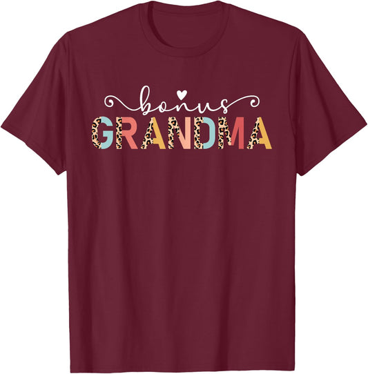Bonus Grandma Leopard Bonus Grandmother Step Grandma T-Shirt - T-Shirt | Maroon