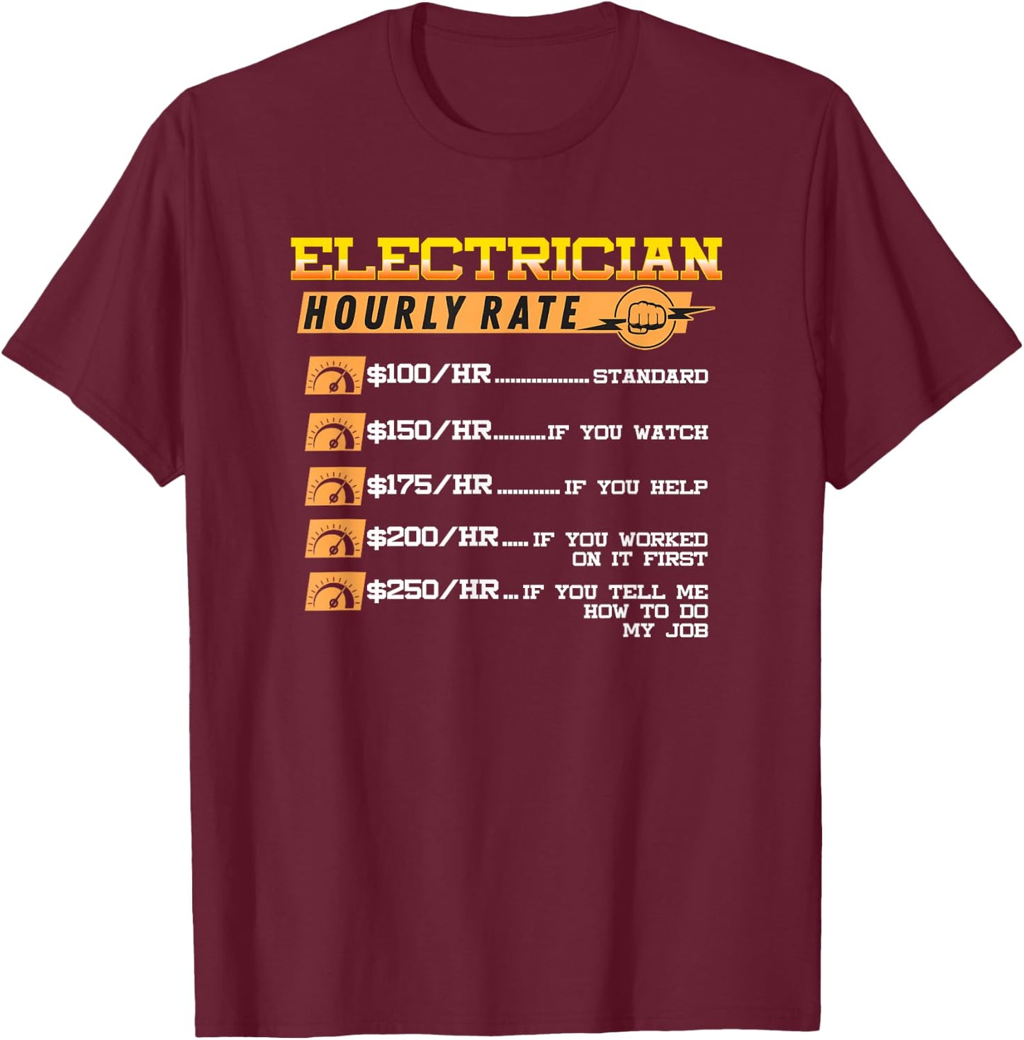 Electrician Hourly Rate Funny Electricians Lineman T-Shirt - T-Shirt | Maroon