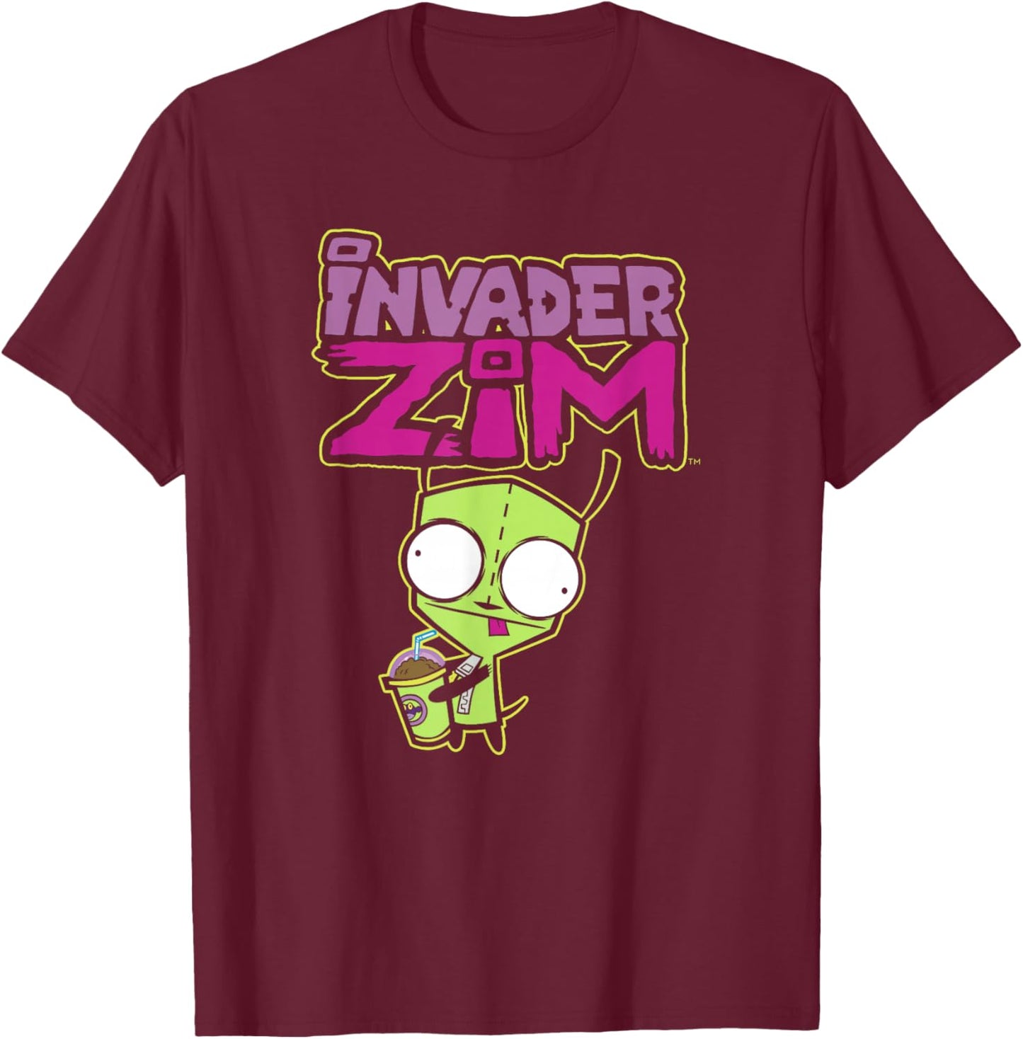 Invader Zim G.I.R Milkshake Foodie Dog Logo , black T-Shirt - T-Shirt | Maroon
