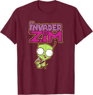Invader Zim G.I.R Milkshake Foodie Dog Logo , black T-Shirt - T-Shirt | Maroon