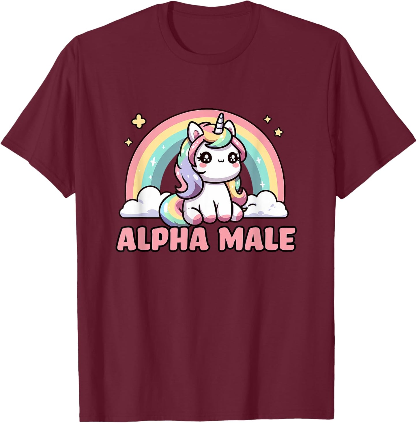 Funny Ironic Men Cute Alpha Male Unicorn , Black, S T-Shirt - T-Shirt | Maroon