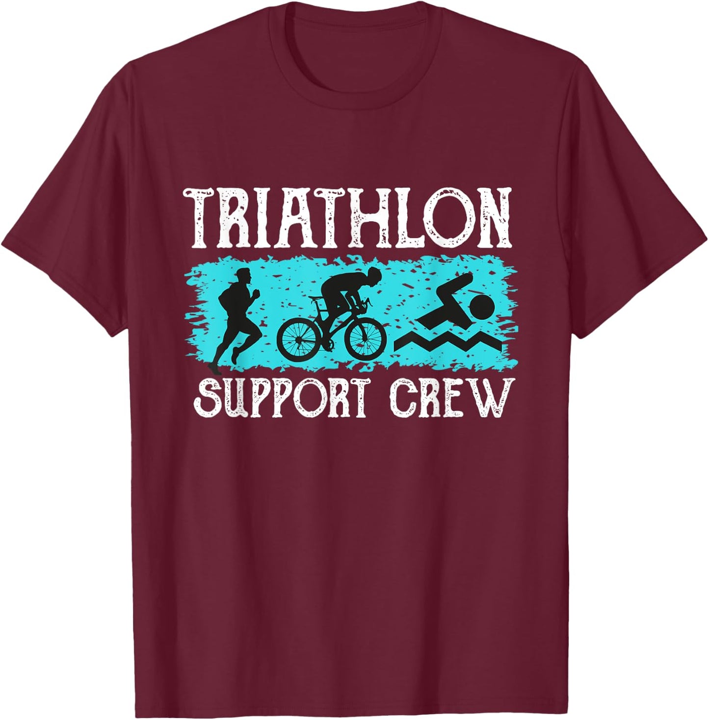 Retro Triathlon Support Crew-swimmer runner biker Triathlon T-Shirt - T-Shirt | Maroon