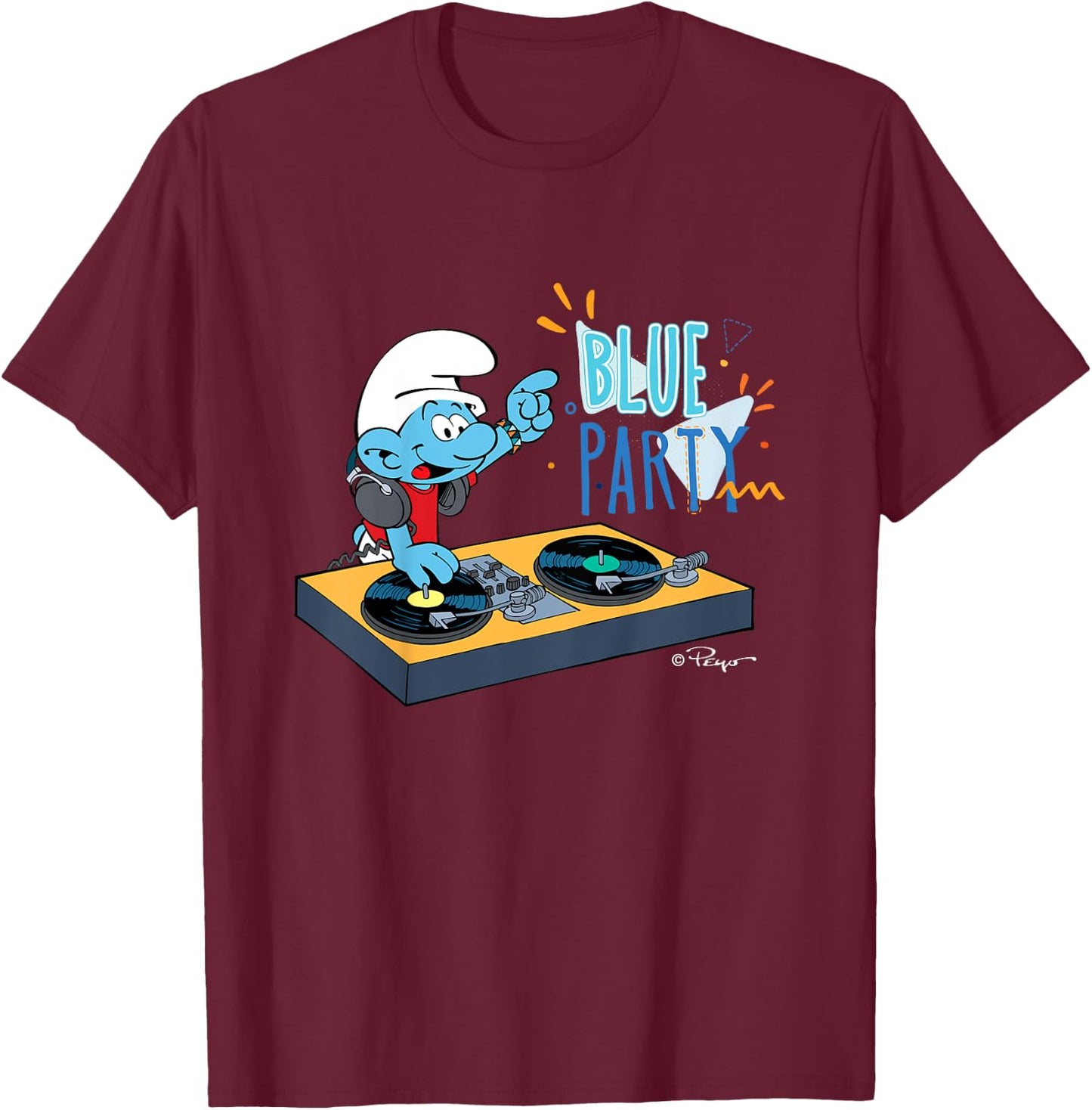 Children's with Blue Party Design T-Shirt - T-Shirt | Maroon