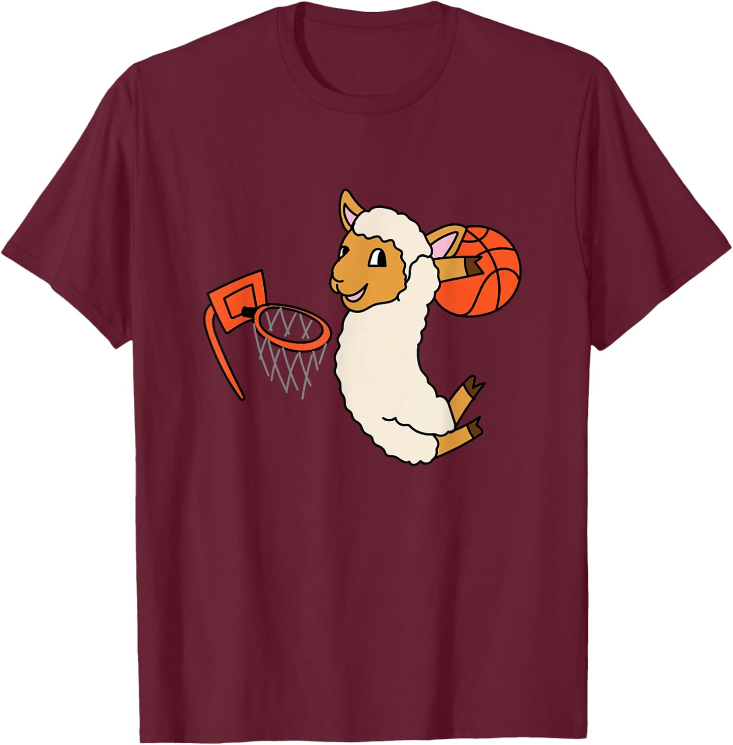 Lamb Playing Basketball Cute Sheep Ball Sport T-Shirt - T-Shirt | Maroon