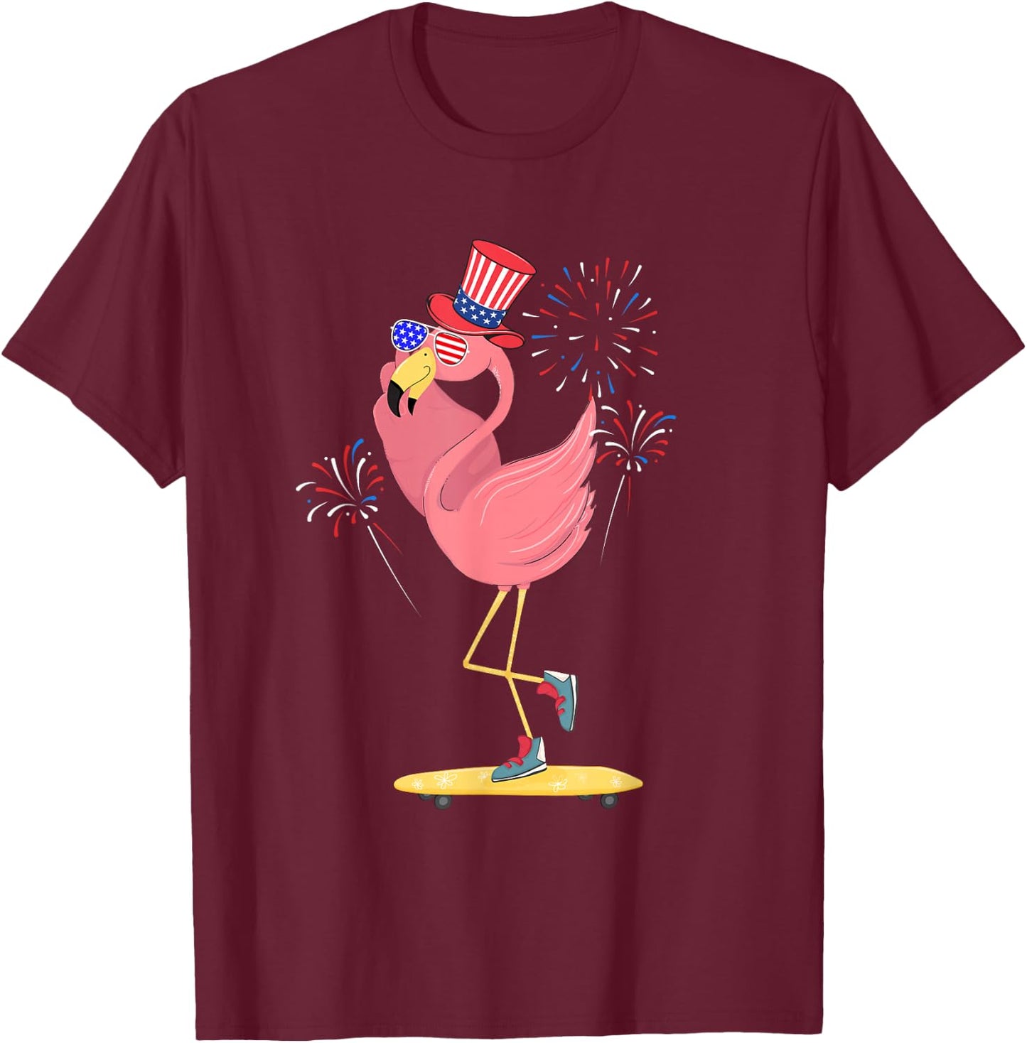 Pink Flamingo 4th Of July Funny Patriotic Bird Lover T-Shirt - T-Shirt | Maroon