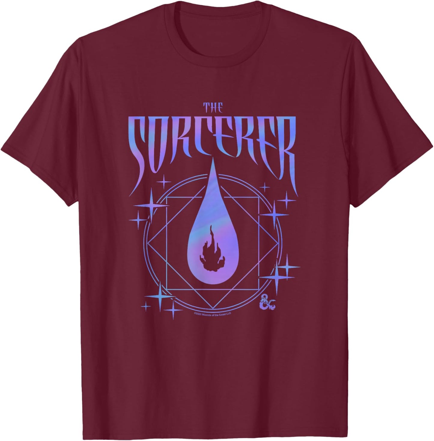 Dungeons & Dragons The Sorcerer Neon Flame Emblem Logo T-Shirt - T-Shirt | Maroon