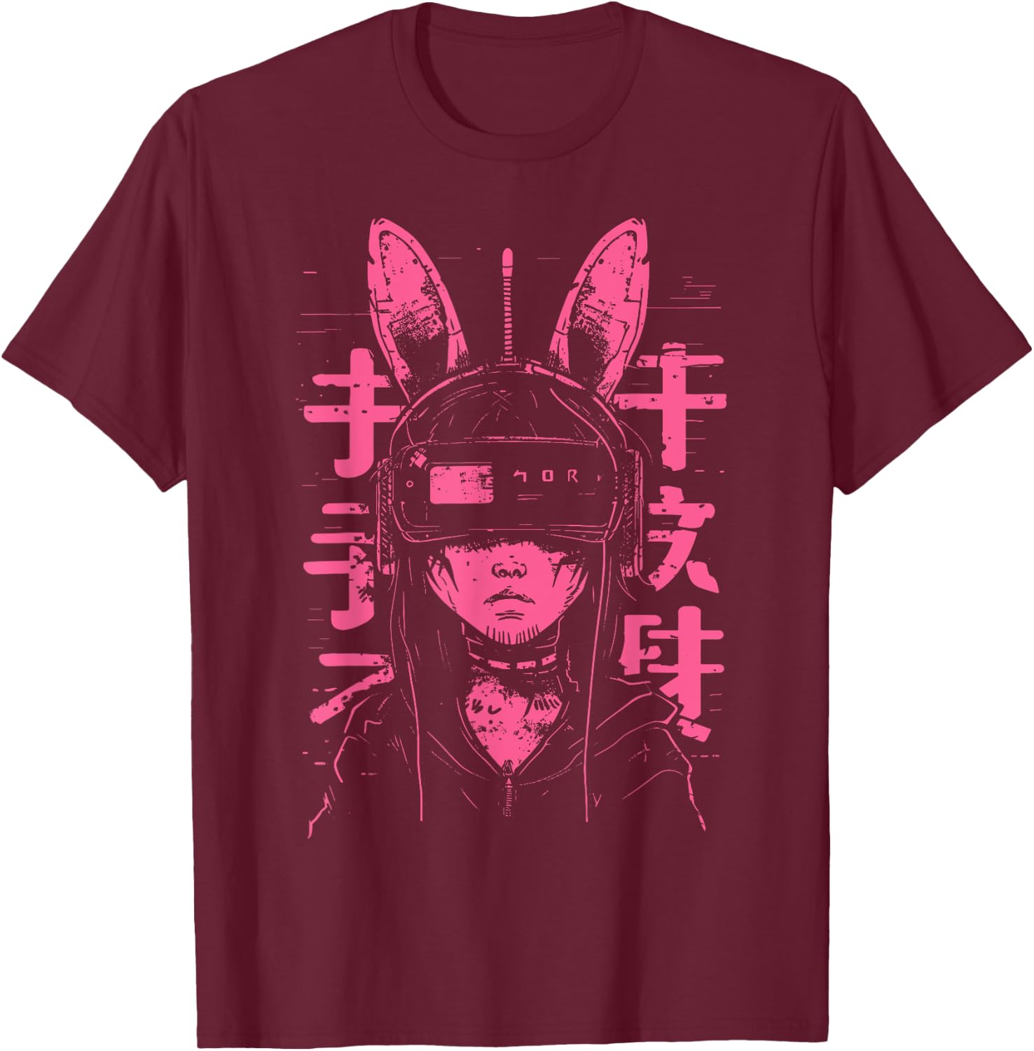 Anime Manga Punk Bunny Girl | Cyberpunk Japanese Harajuku T-Shirt - T-Shirt | Maroon