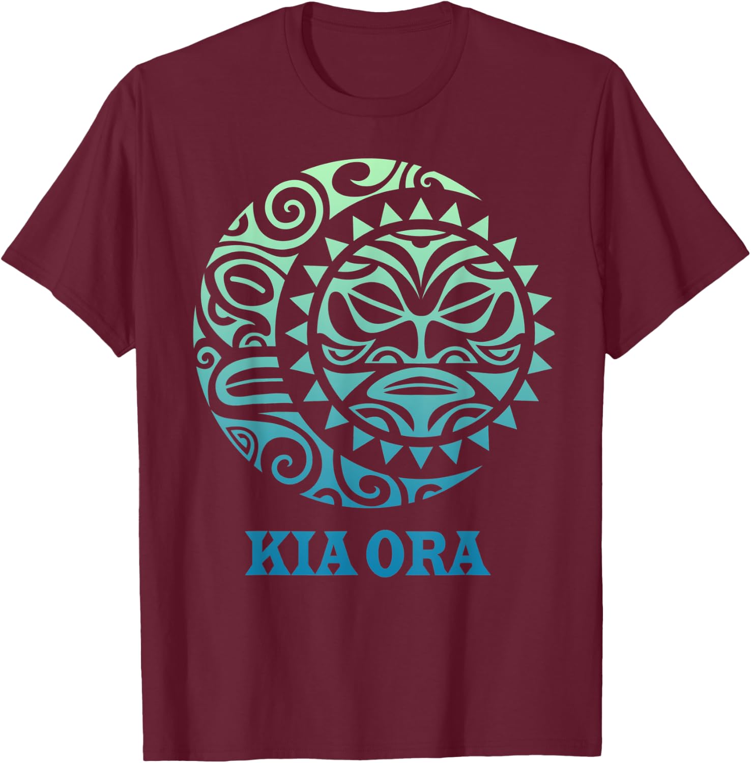 Neuseeland Sonne Mond Kia Ora Kultur Sonne Mond Symbol Haka T-Shirt - T-Shirt | Maroon