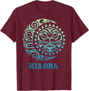 Neuseeland Sonne Mond Kia Ora Kultur Sonne Mond Symbol Haka T-Shirt - T-Shirt | Maroon