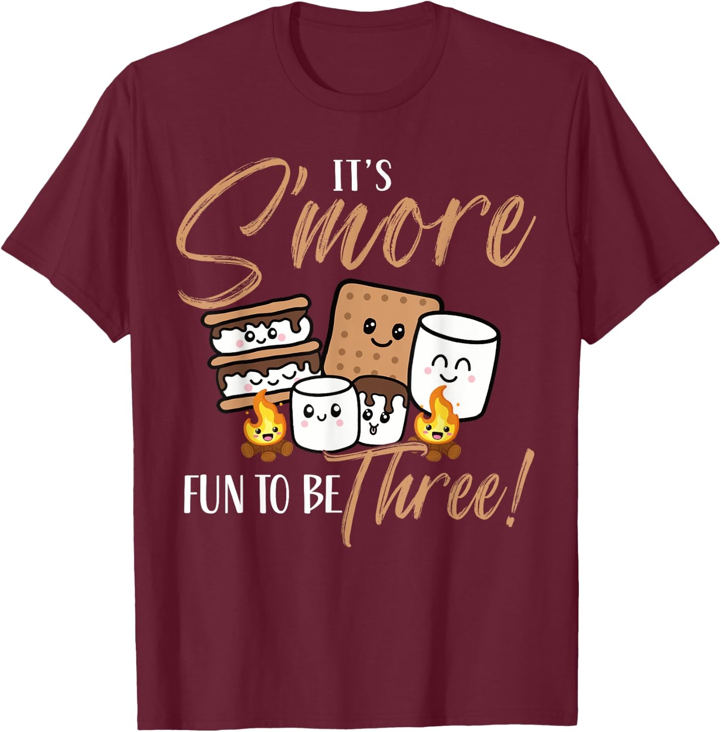 It's S'more Fun To Be Three 3 Birthday Campfire Marshmallow T-Shirt - T-Shirt | Maroon