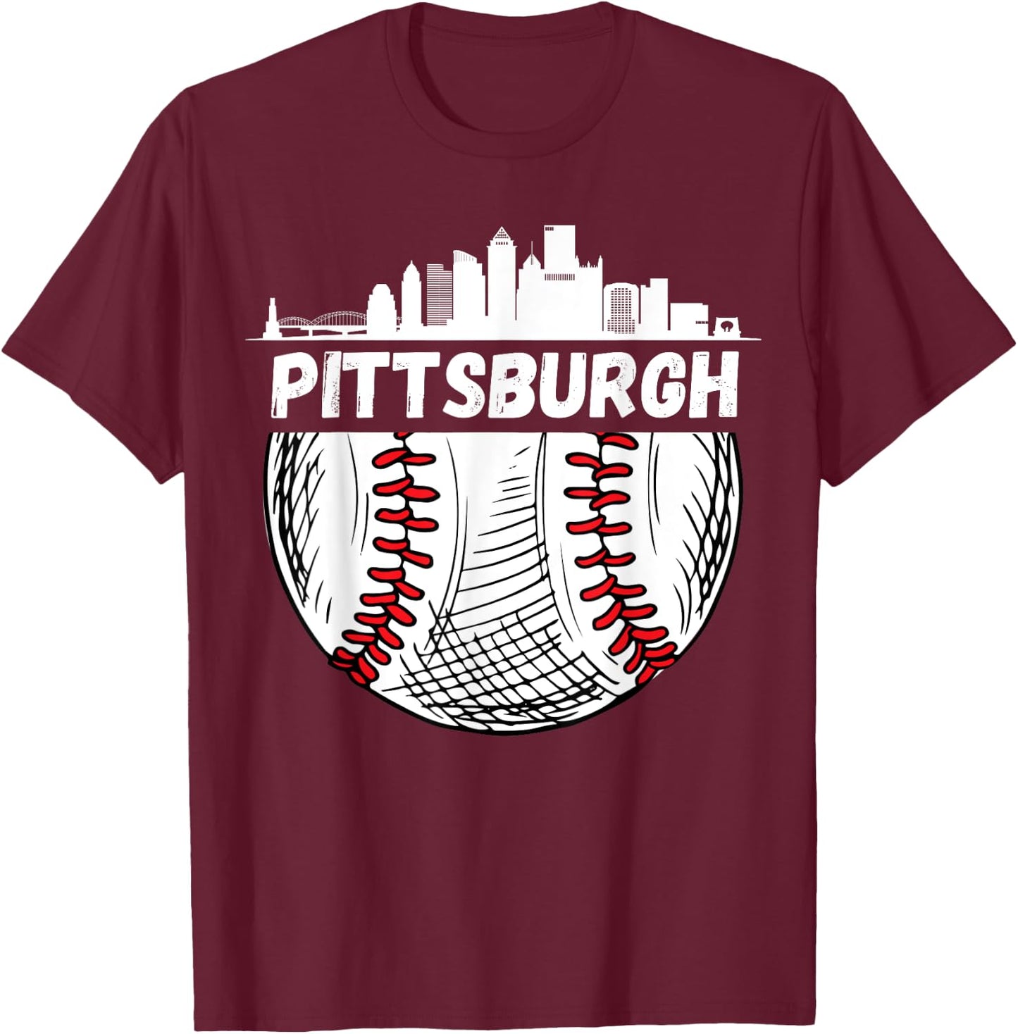 Vintage Pittsburgh Baseball Skyline Pittsburgh Baseball T-Shirt - T-Shirt | Maroon