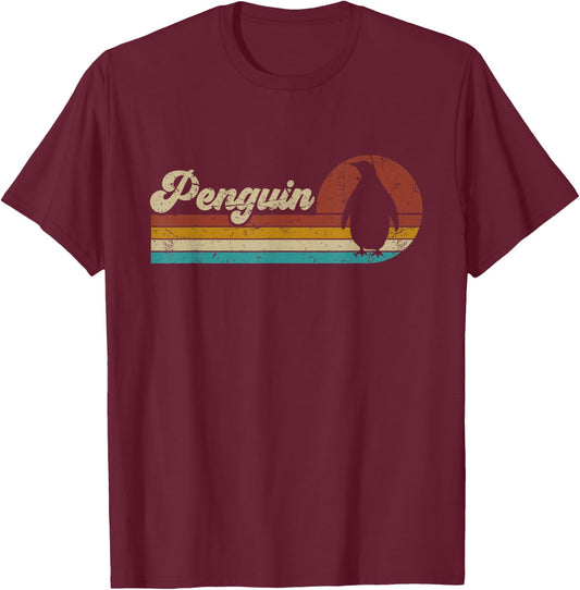 Retro Vintage Penguin Women Kids Funny Penguin Lover T-Shirt - T-Shirt | Maroon