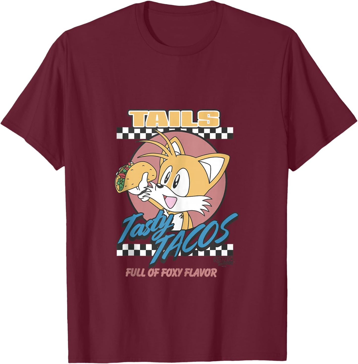 Sonic The Hedgehog Tails Tasty Tacos Foxy Flavor Vintage T-Shirt - T-Shirt | Maroon