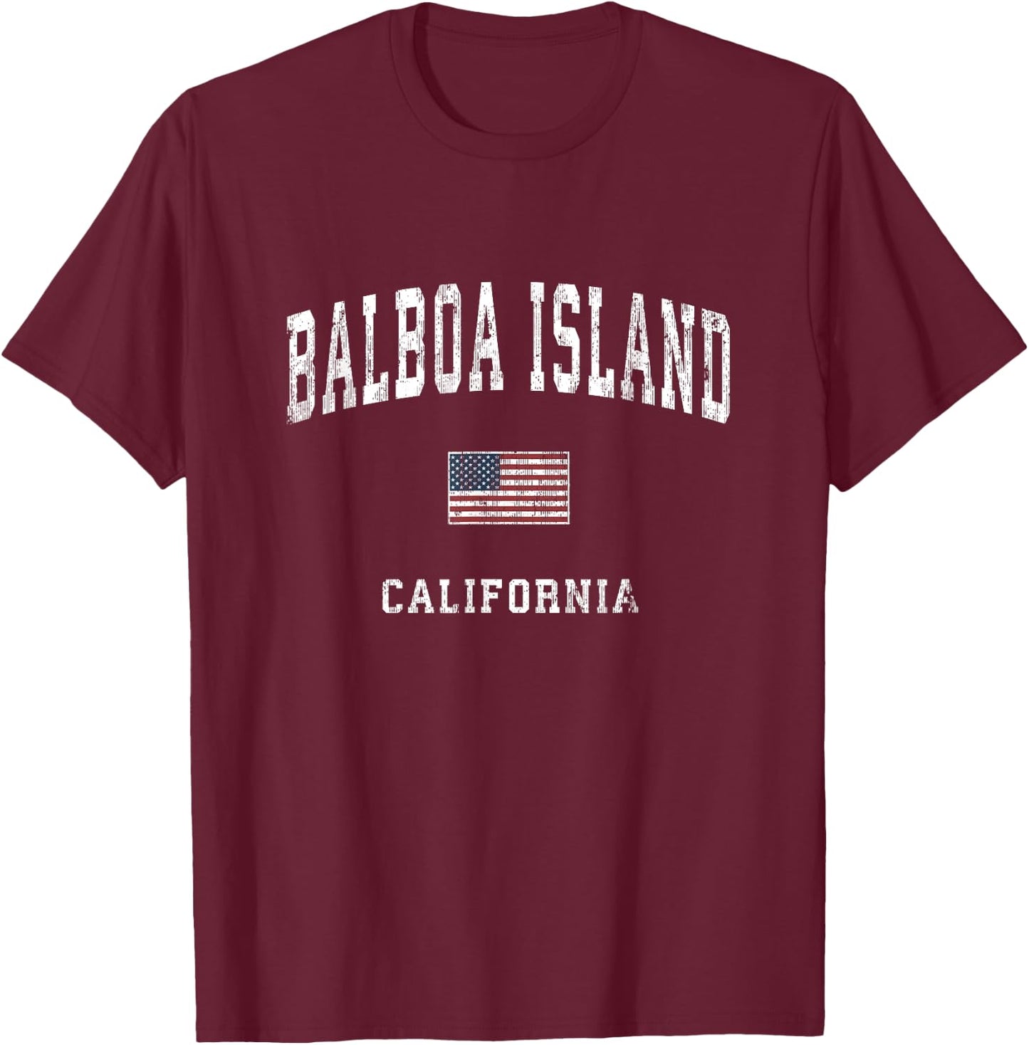 Balboa Island California CA Vintage American Flag Sports T-Shirt - T-Shirt | Maroon