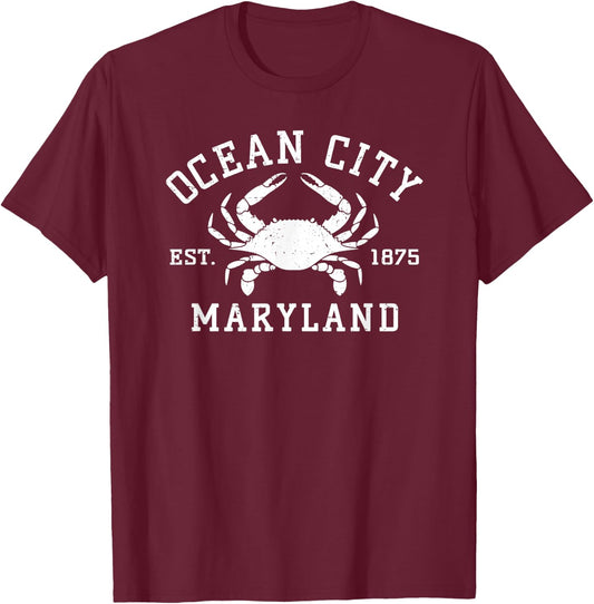 Ocean City Maryland Crab Souvenir Retro Throwback Men Women T-Shirt - T-Shirt | Maroon