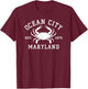 Ocean City Maryland Crab Souvenir Retro Throwback Men Women T-Shirt - T-Shirt | Maroon