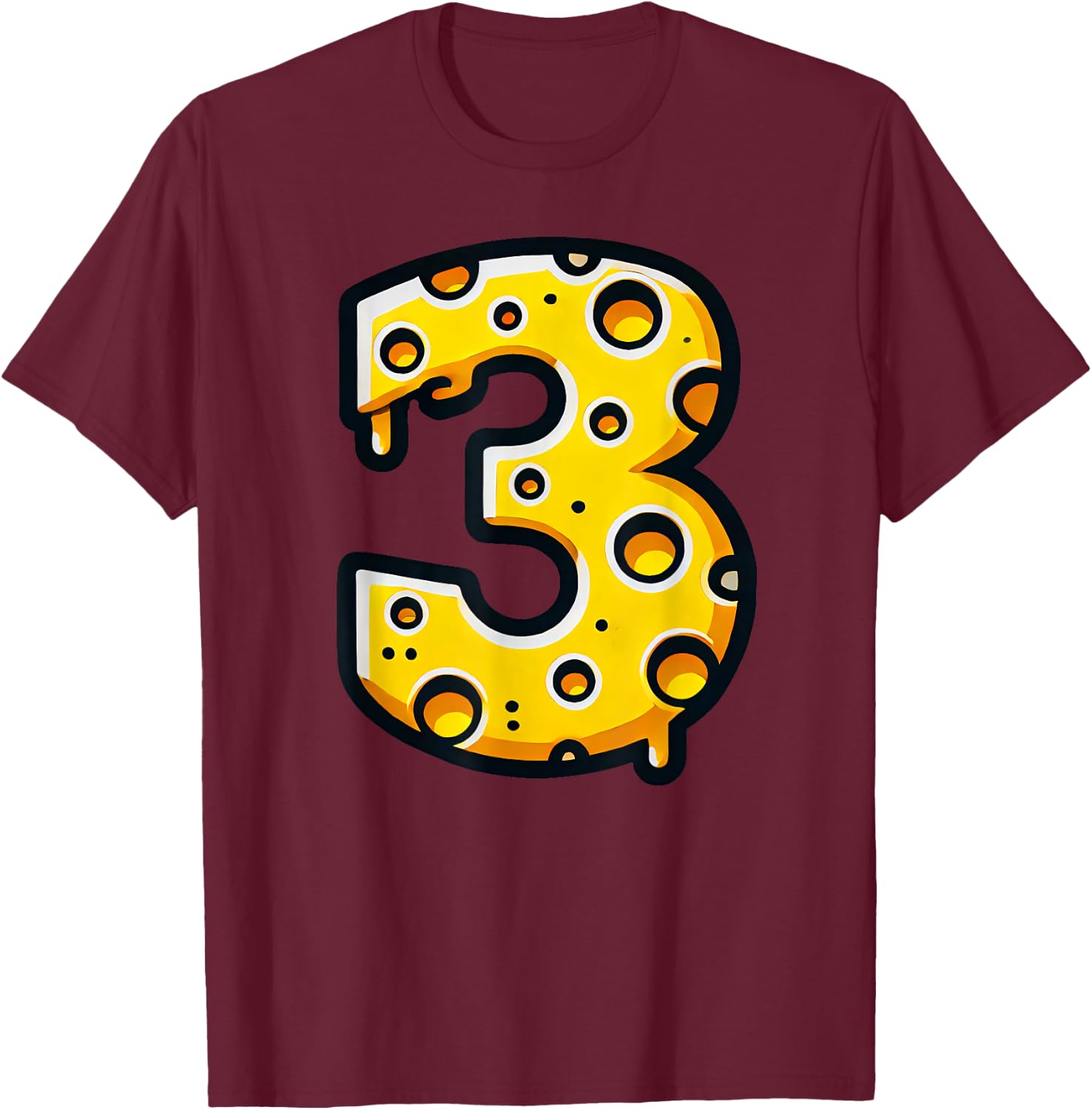 Happy 3rd Birthday Cheese 3 Years Old Number Boys Girls Kids T-Shirt - T-Shirt | Maroon