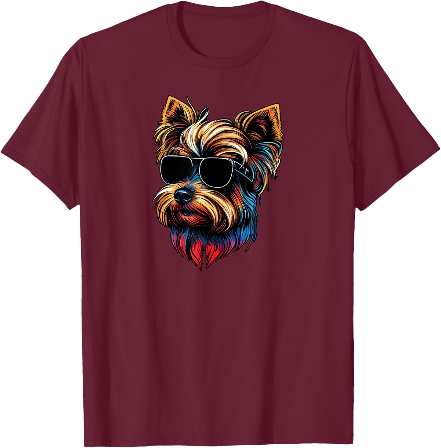 Dad Mom Cool Dog Sunglasses - Yorkie Women T-Shirt - T-Shirt | Maroon