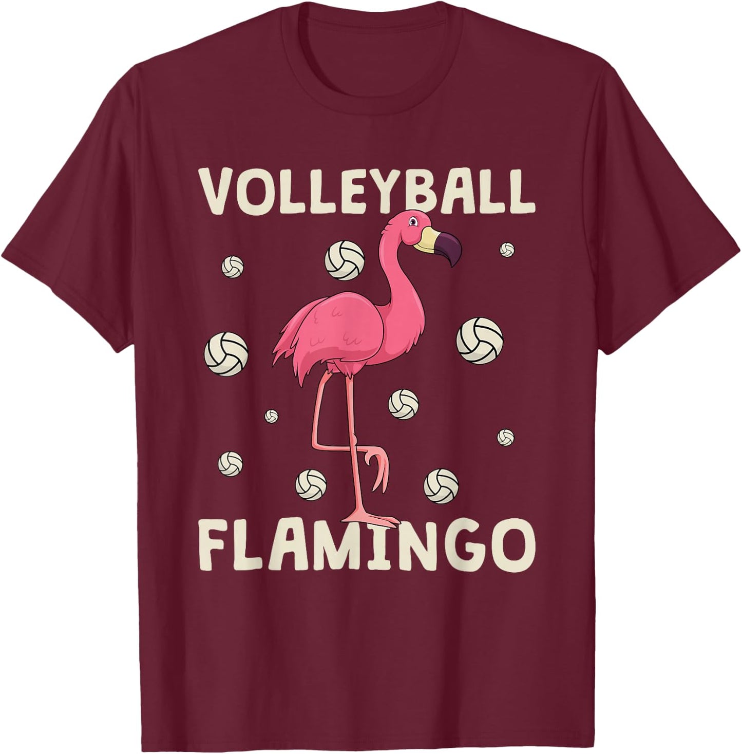 Pink Flamingo Volleyball Funny Beach Vball Girls T-Shirt - T-Shirt | Maroon