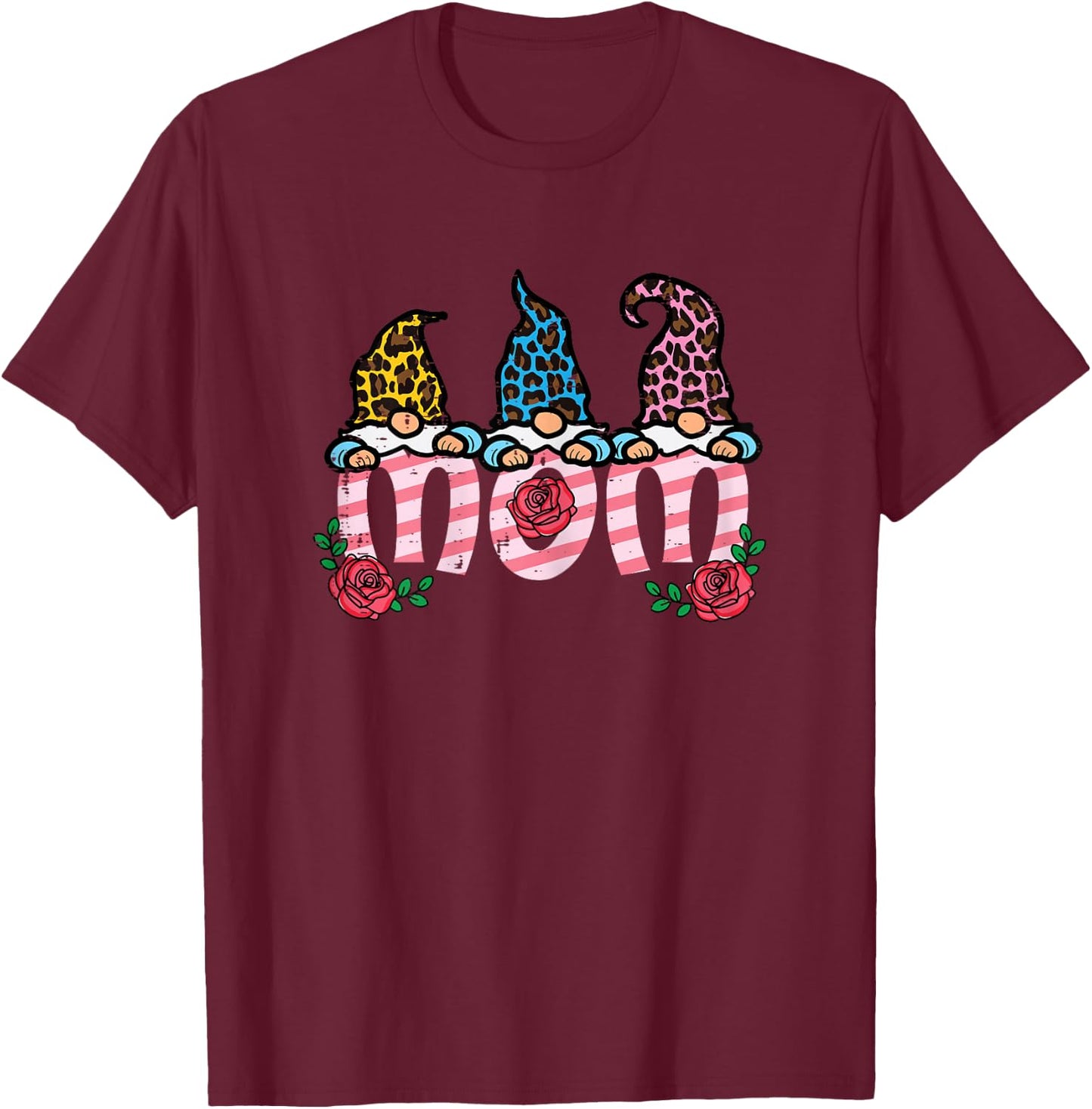 Mothers Day Gnomes Mom Cute Mama Mommy Floral Garden Women T-Shirt - T-Shirt | Maroon