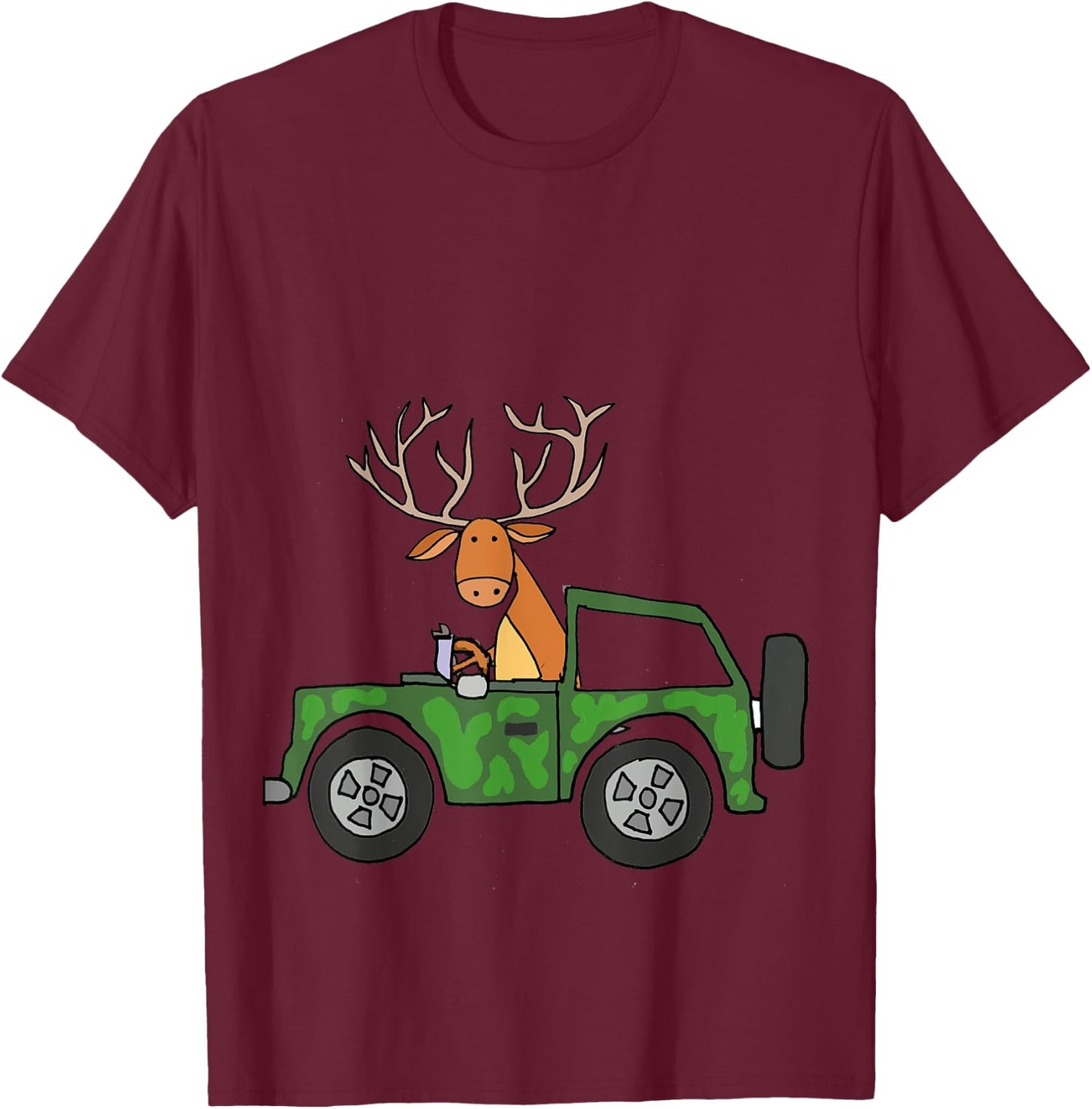Smilealottees Cool Buck Deer Driving Camouflage Car T-Shirt - T-Shirt | Maroon