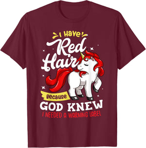 Red Hair Warning Label Gift Funny Redhead T-Shirt - T-Shirt | Maroon