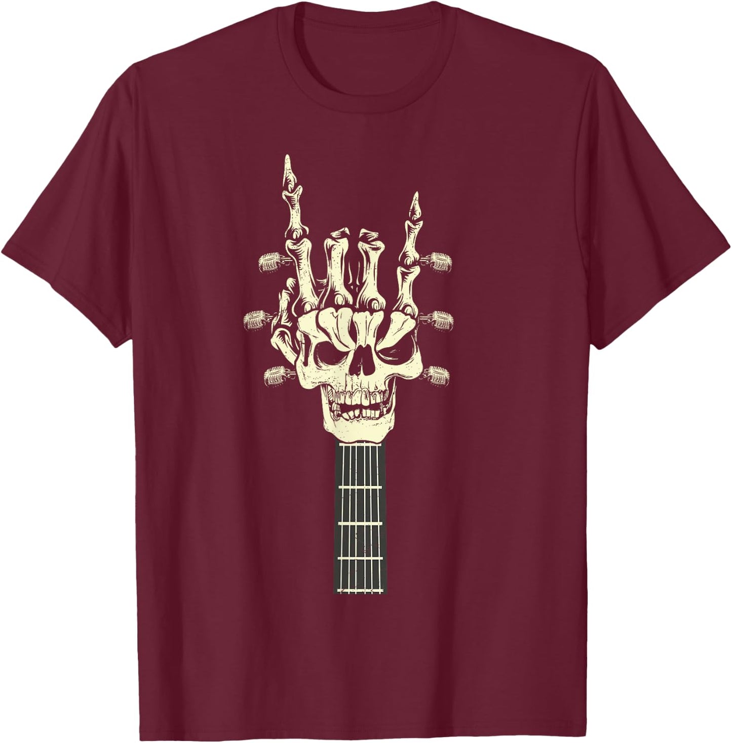 Rock On Skeleton Hand Guitar Rock & Roll Men Women Rock Band T-Shirt - T-Shirt | Maroon