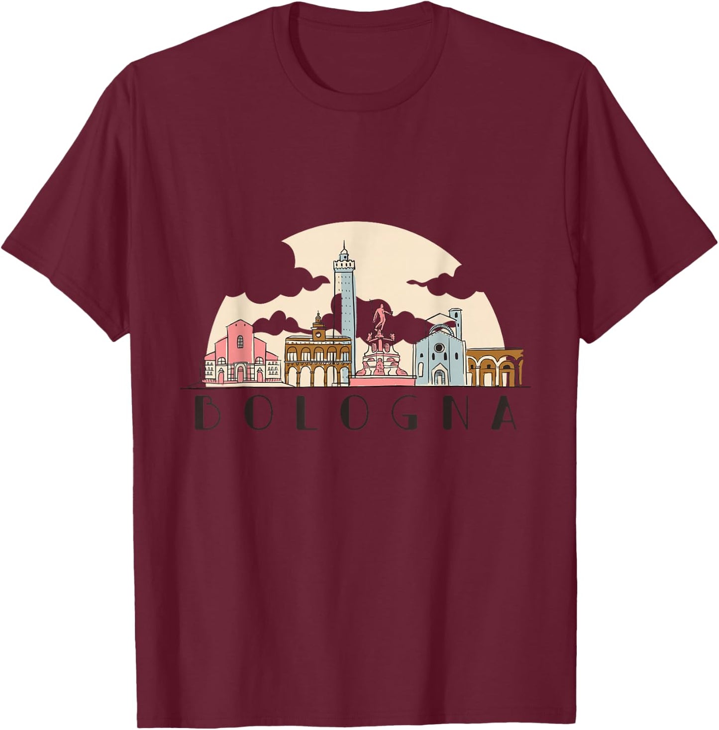 Bologna Skyline Vintage Italian Souvenir Italy T-Shirt - T-Shirt | Maroon