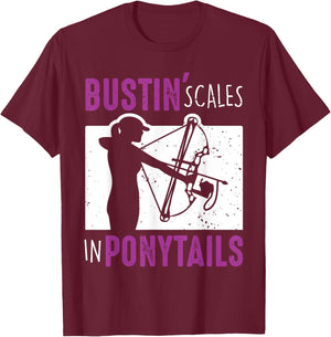 Bow Fish Archery Woman Fishing Girl T-Shirt - T-Shirt | Maroon