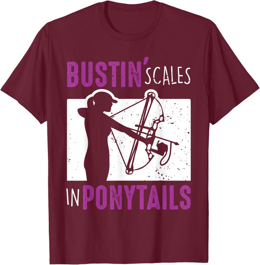Bow Fish Archery Woman Fishing Girl T-Shirt - T-Shirt | Maroon