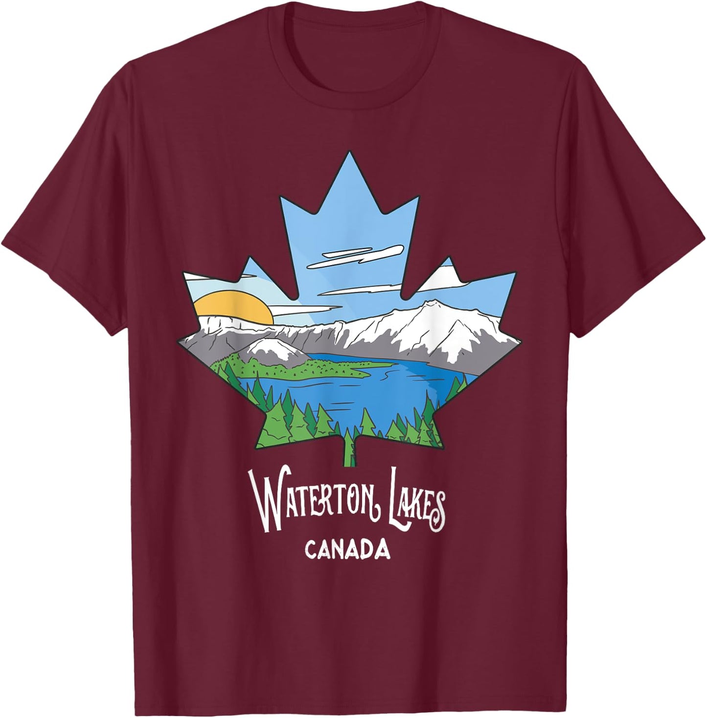 Waterton Lakes National Park Alberta Canada Landscape Art T-Shirt - T-Shirt | Maroon