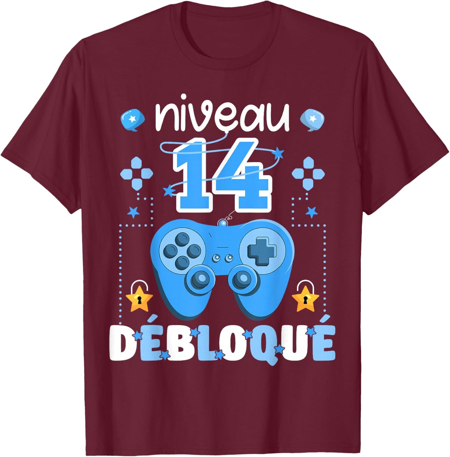 Level 14 Unlocked Gaming Teen Geek Birthday 14 Years Gamer , Black, S T-Shirt - T-Shirt | Maroon