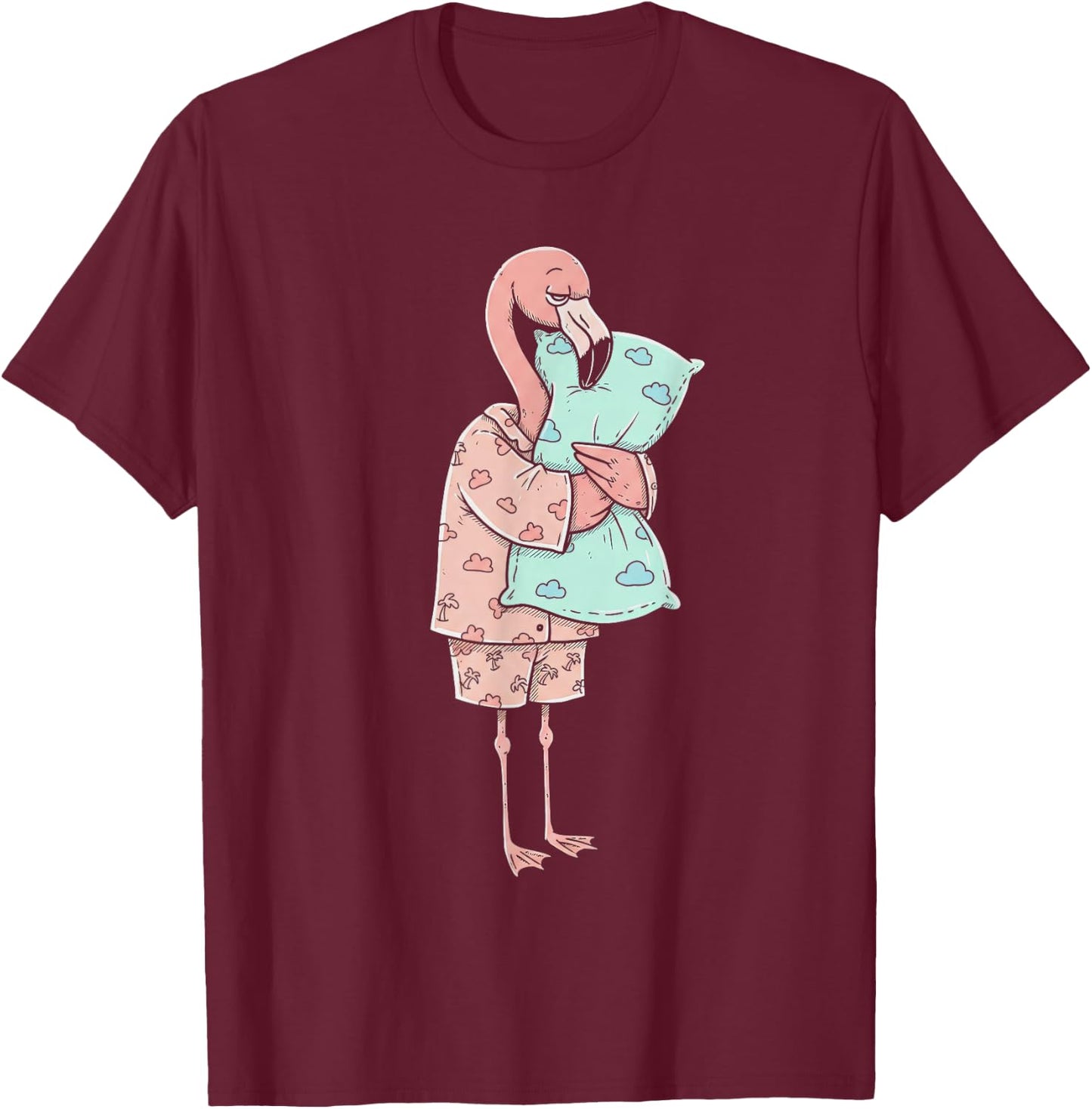 Funny Sleepy Flamingo Pajama Women Men Kids Boys And Girls T-Shirt - T-Shirt | Maroon