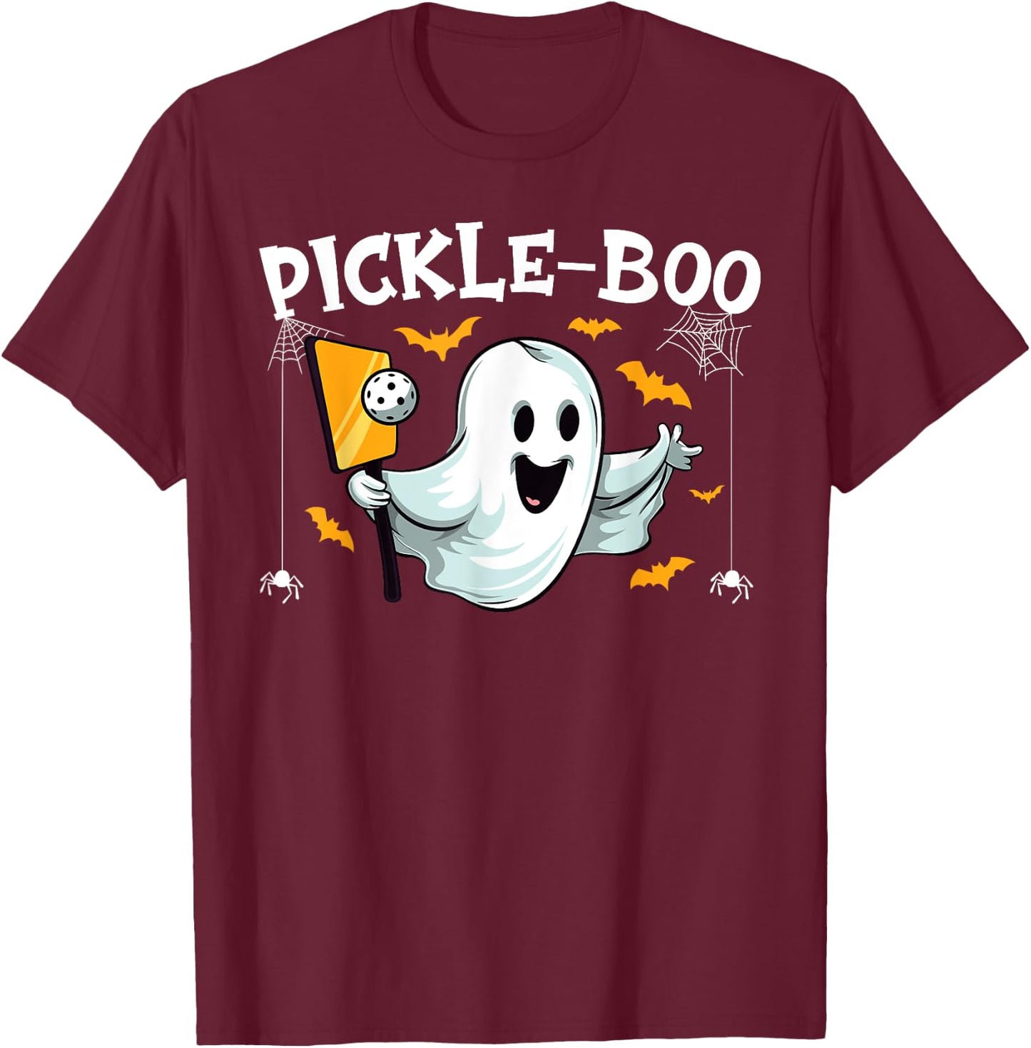 Pickleball Halloween Funny Ghost Pickle-boo Pun Paddle T-Shirt - T-Shirt | Maroon