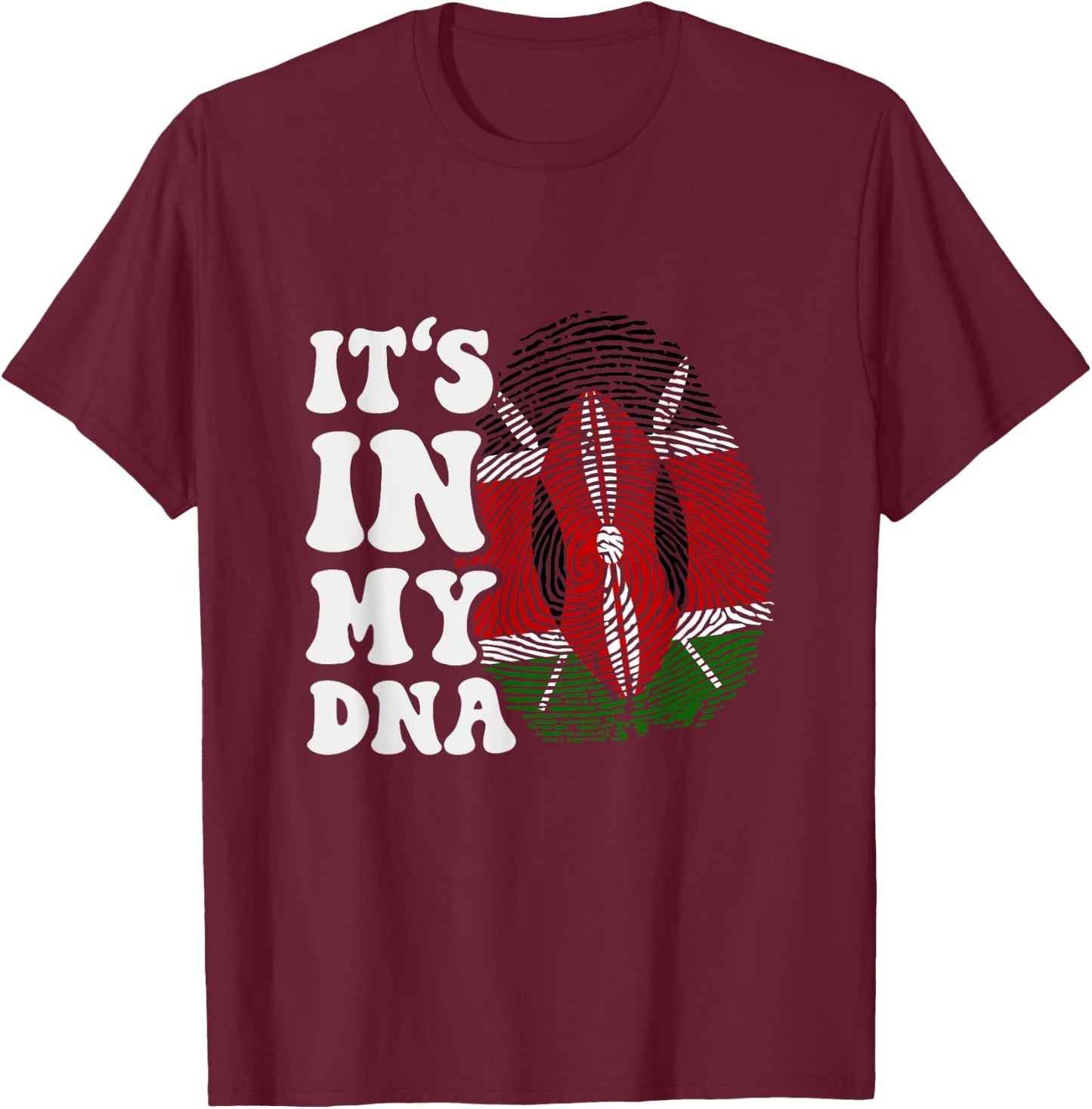 Funny It's In My DNA Fingerprint Flag Of Kenya T-Shirt - T-Shirt | Maroon