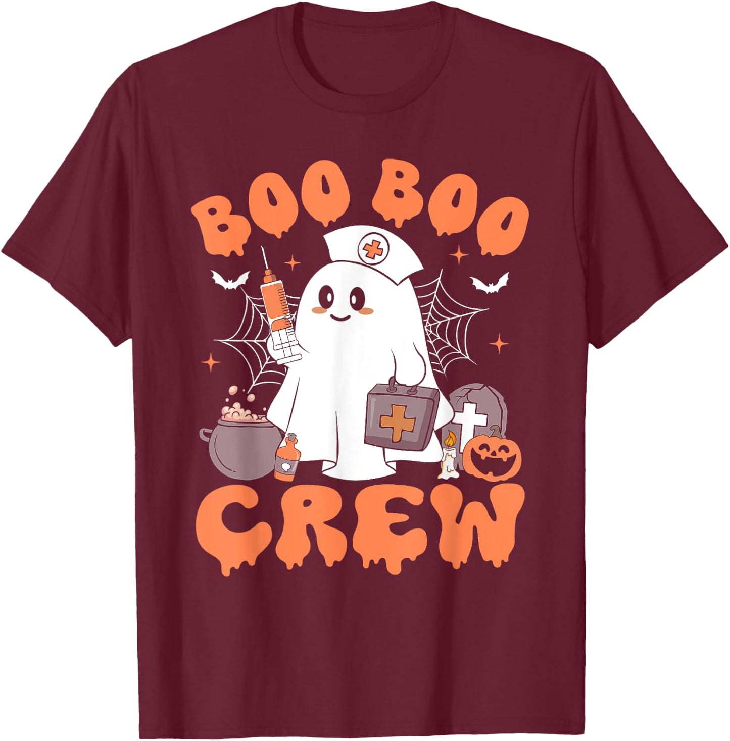 Boo Boo Crew Nurse Shirt Women Cute Ghost Halloween Nursing T-Shirt - T-Shirt | Maroon