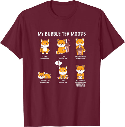 My Bubble Tea Moods Boba Bubble Tea Cup Anime Style T-Shirt - T-Shirt | Maroon