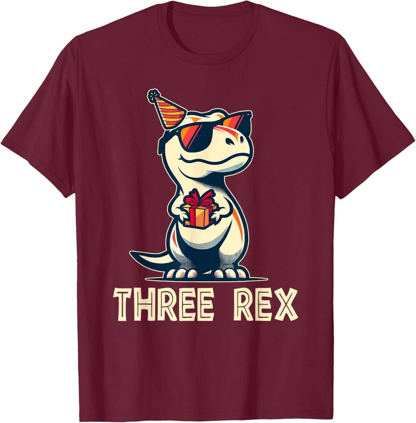 3 Rex Dinosaur 3rd Birthday Boy Girl Three Rex Birthday T-Shirt - T-Shirt | Maroon