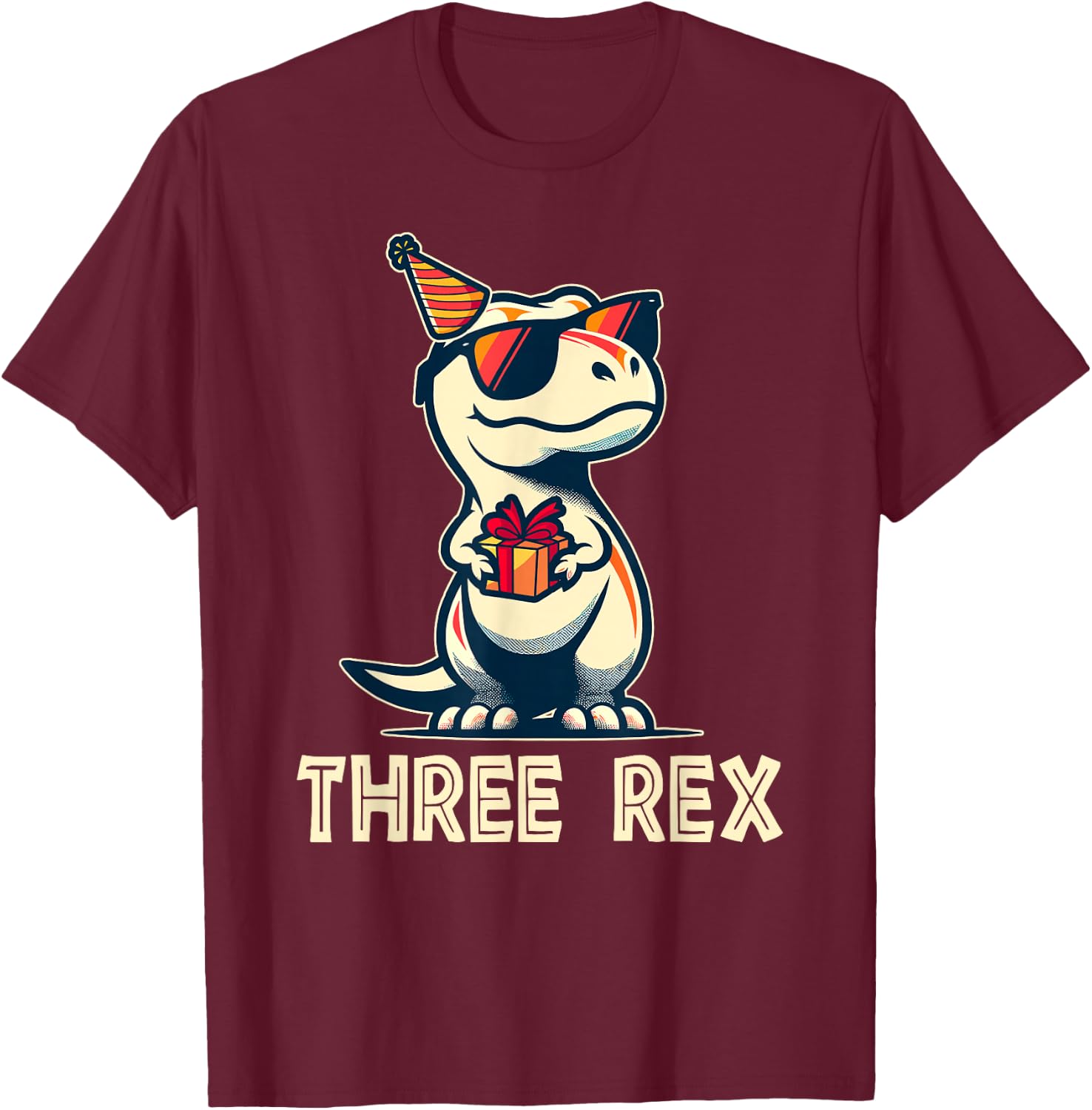 3 Rex Dinosaur 3rd Birthday Boy Girl Three Rex Birthday T-Shirt - T-Shirt | Maroon