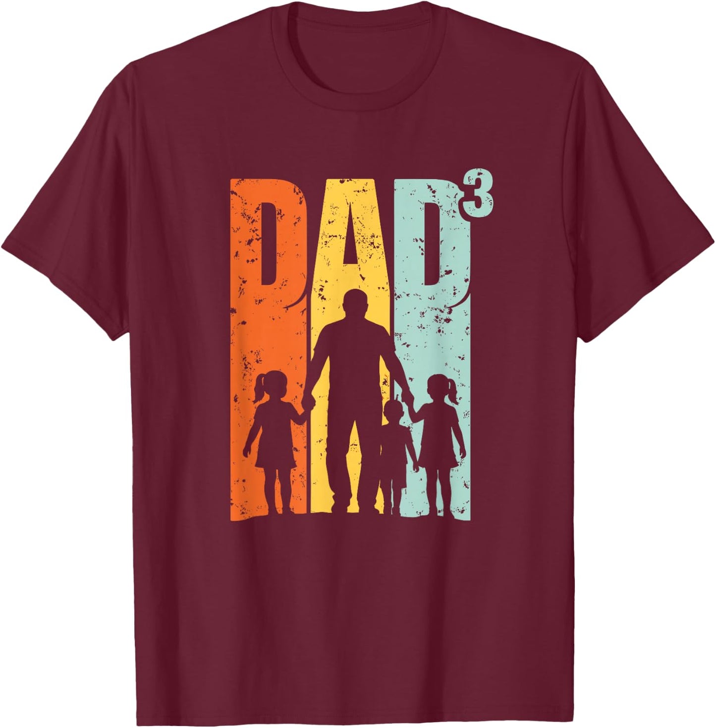 Vintage Papa Vater 3 Kinder Silhouette Retro Sonnenuntergang T-Shirt - T-Shirt | Maroon