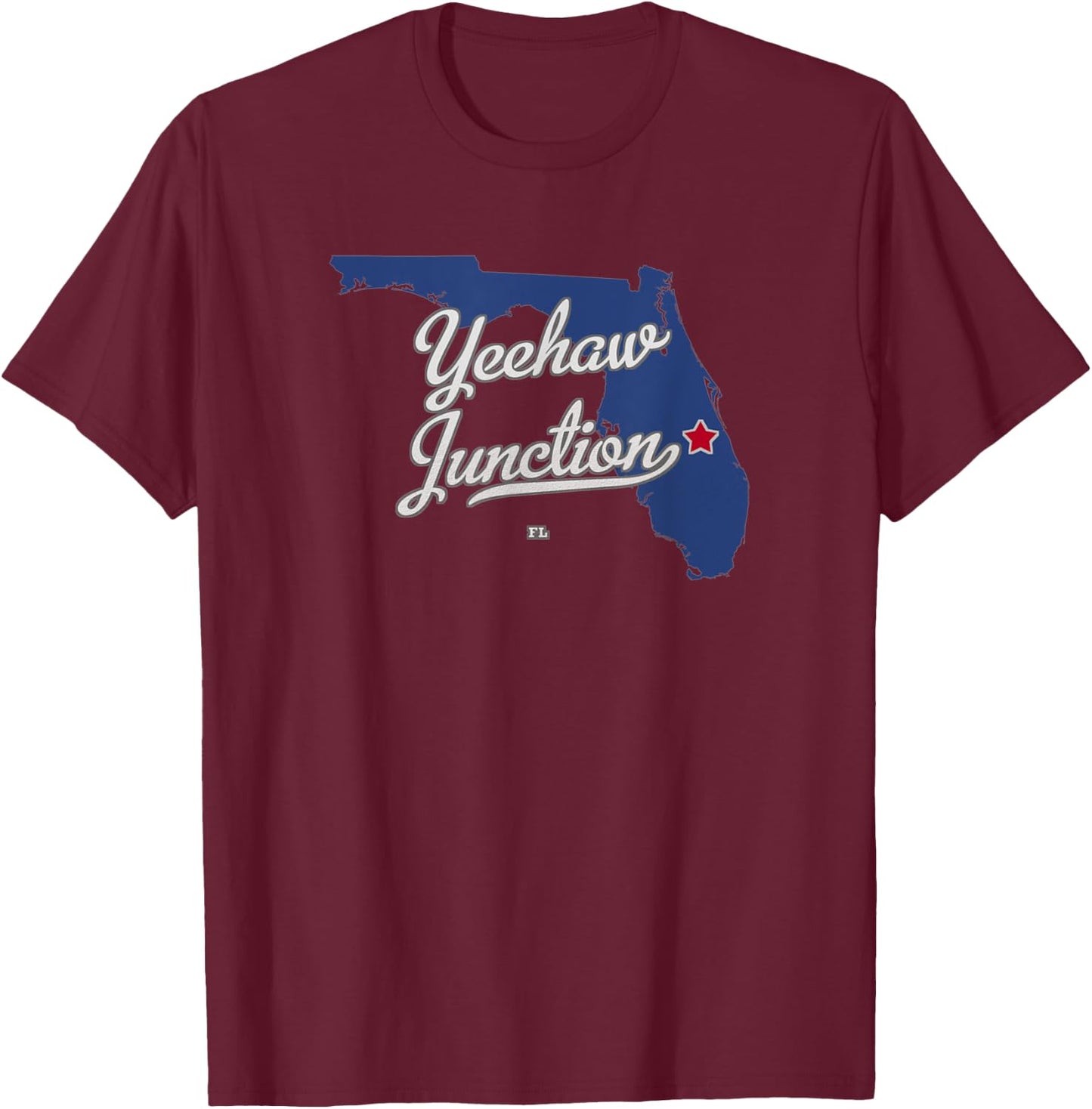 Yeehaw Junction Florida FL Map T-Shirt - T-Shirt | Maroon