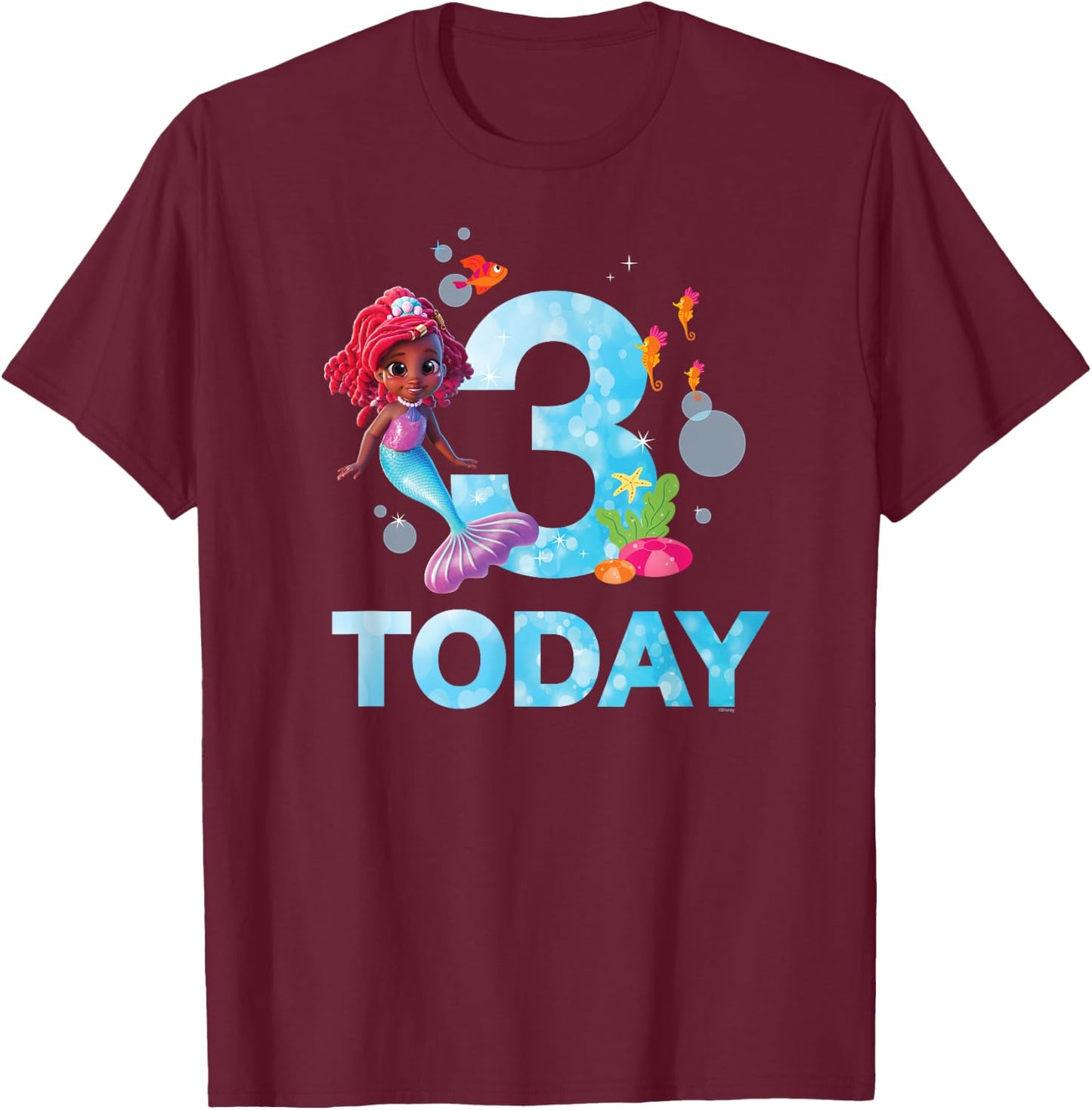 Disney Junior’s Ariel Third Birthday 3 Years Old Today T-Shirt - T-Shirt | Maroon