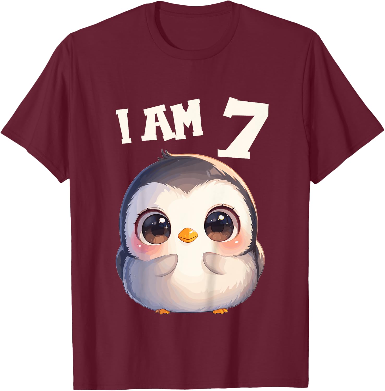 Kids 7 Years old 7 birthday Penguins Boy Girl Penguin T-Shirt - T-Shirt | Maroon
