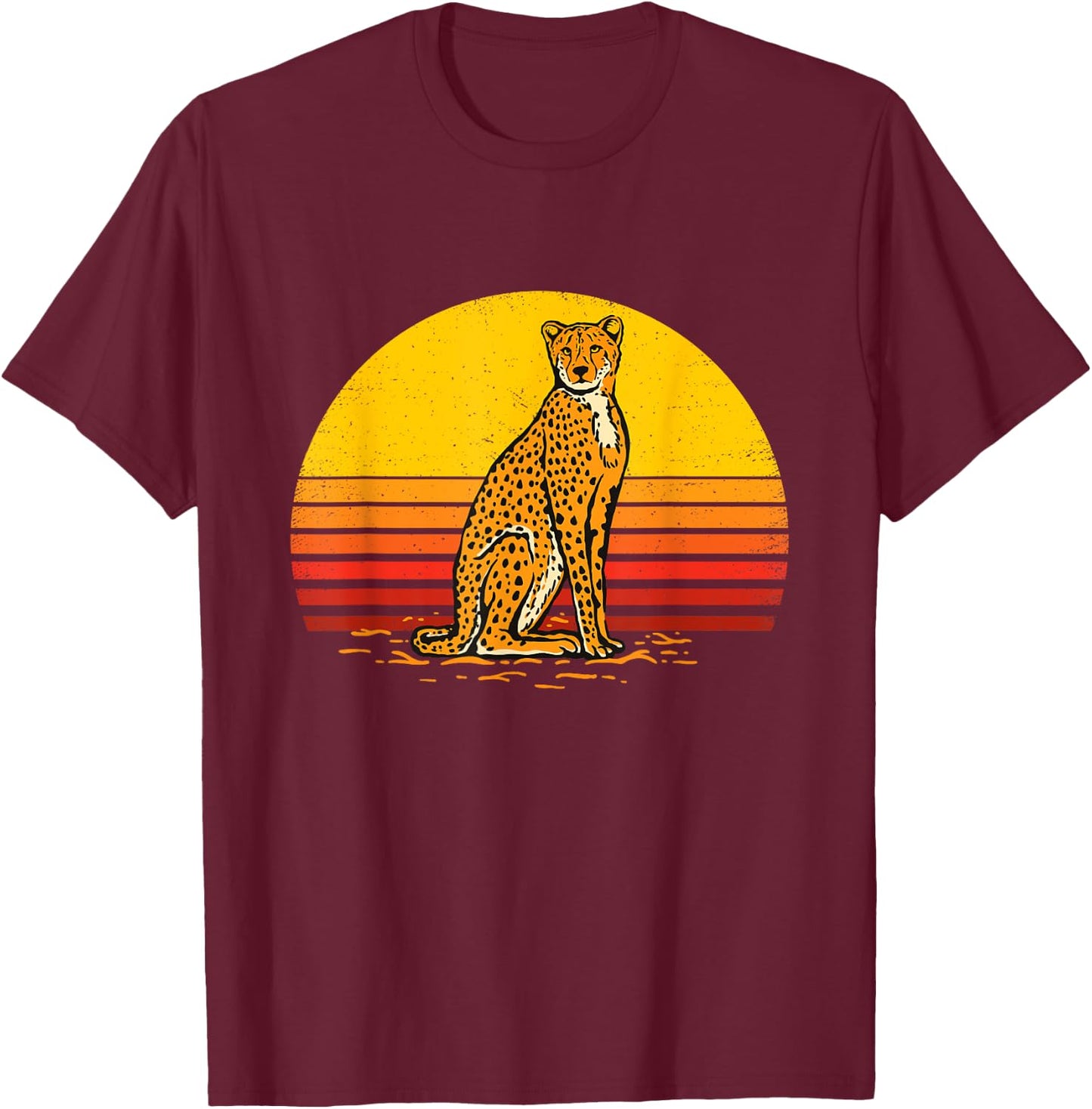 Retro Sunset Cheetah Lover Zookeeper Zoologist Zoo Animal T-Shirt - T-Shirt | Maroon