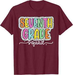 7th Seventh Grade Squad Back to School Dalmatian Dots T-Shirt - T-Shirt | Maroon