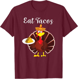 Funny Mexican Turkey Eats Tacos Thanksgiving Christmas T-Shirt - T-Shirt | Maroon